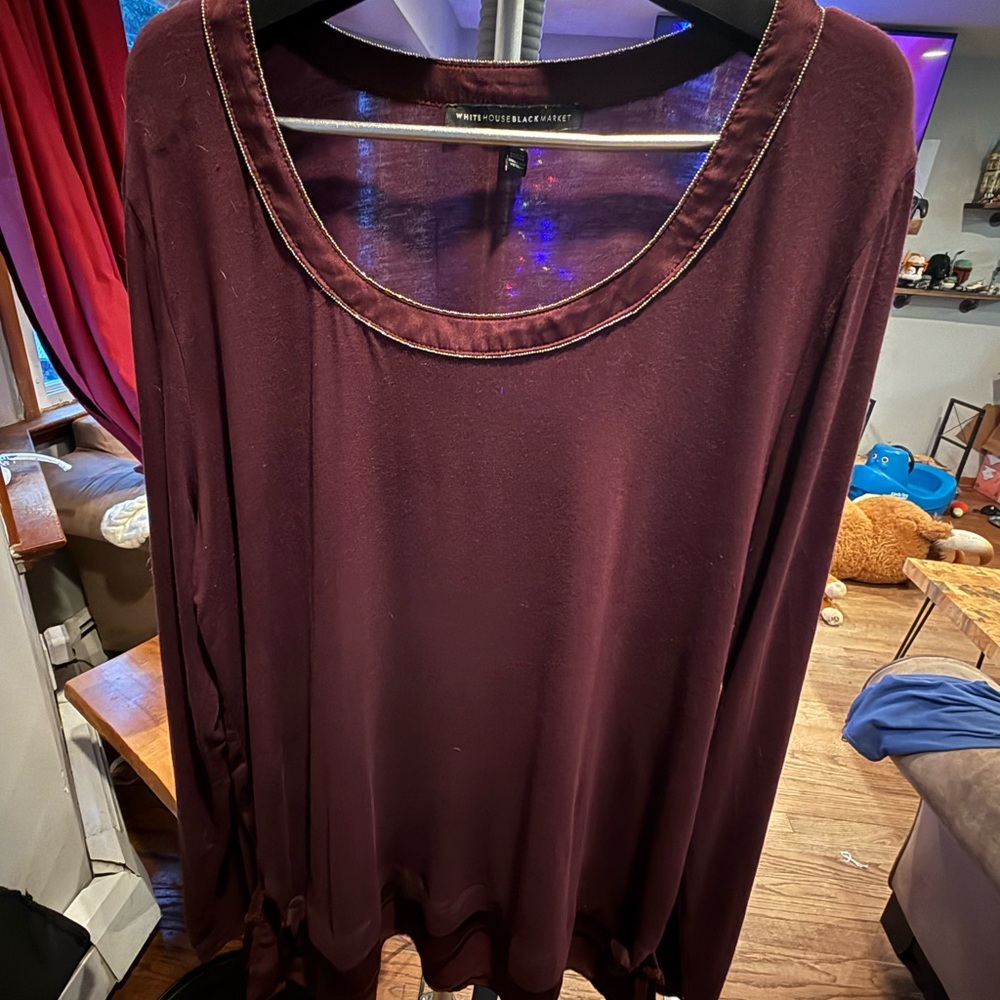 White House Black Market Deep Burgundy Long Sleeve Top